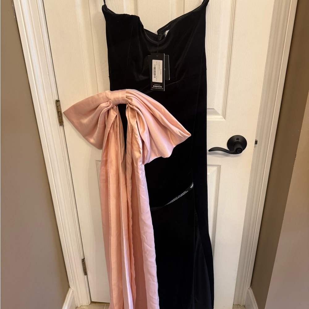 Club L London Black Velvet Bandeau Split Maxi Dress - Picture 3 of 10
